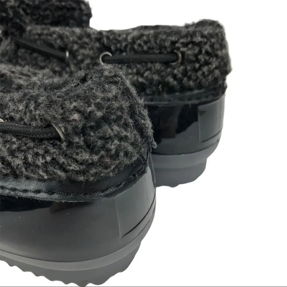 Dakota Shearling Patent Leather Black Duck Slip On Low Top Boots Shoes Size 6.5